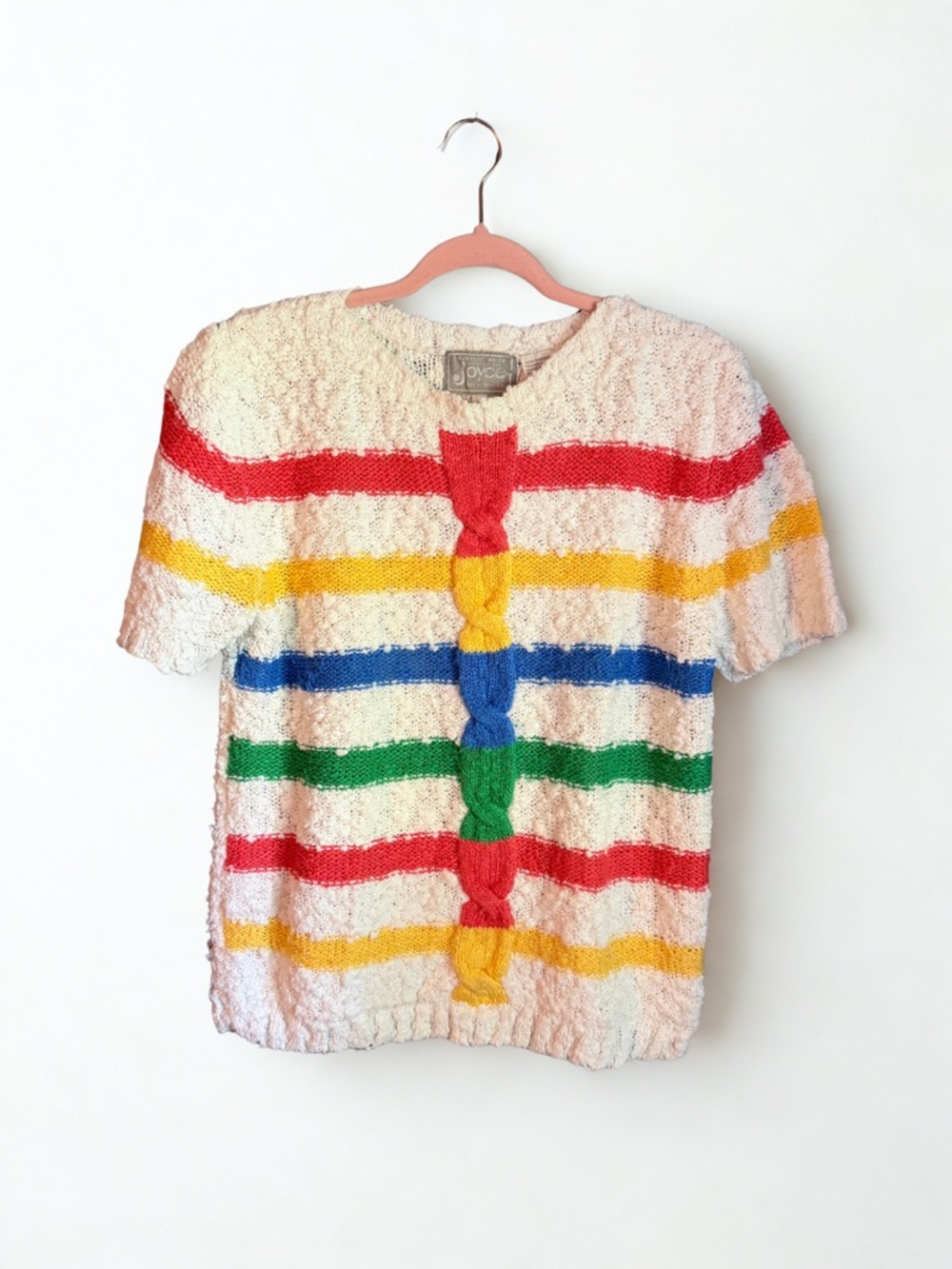Vintage Joyce Crewneck Sweater with Red Yellow Blue Green Stripes